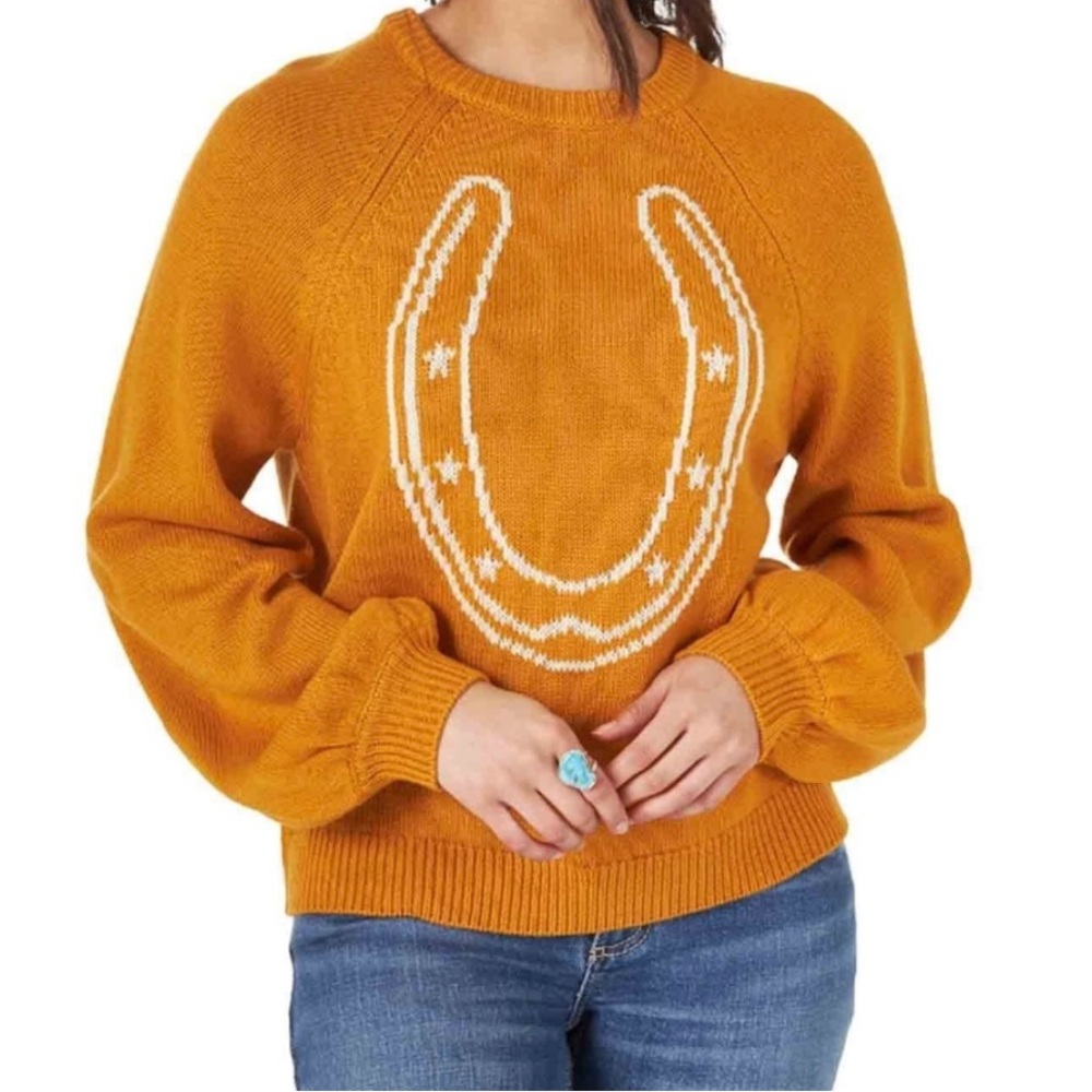 Wrangler Gold Crew Neck Sweater with Horseshoe Design